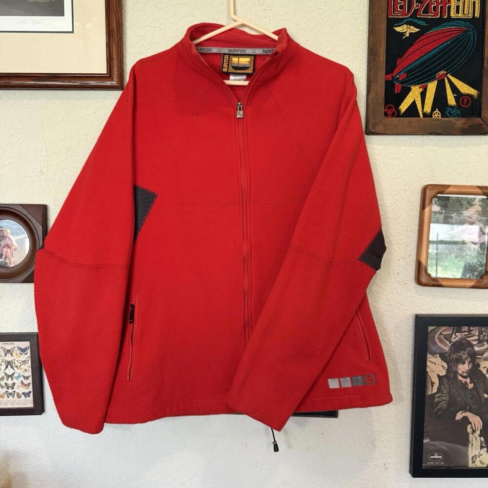 Vintage 90s RARE Burton Red Snowboarding Full Zip Fleece Sweater Size Men’s XL